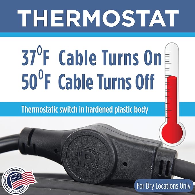 Radiant Solutions Company Intelligent Heat Tape for Water Pipe Freeze Protection - with GlowCap™, Built-in Thermostat, Tape Included, 10-yr Warranty, Heavy-Duty, Self-Regulating, 120V (12 Ft)