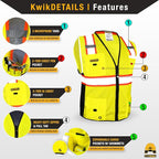 KwikSafety - Charlotte, NC - BIG KAHUNA Safety Vest [11 Pockets] Class 2 ANSI OSHA Reflective Vest Durable High Visibility Vest Construction Safety Vest for Men Industrial Work Gear/Yellow XL