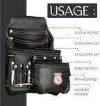 Leather Tool Belt 8 Pockets Leather Tool Pouch | Carpenters Tool Belts For Men Construction Tools Apron Tool Bag Organizer Utility Pouches (Black, Standard)