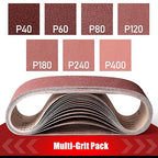 21 Pack 3 x 21 Inch Sanding Belts, 3x21 Belt Sander Sanding Belts 40/60/80/120/180/240/400 Grits Assortment Sanding Belt for Belt Sander Knife Sharpening Woodworking Metal Polishing