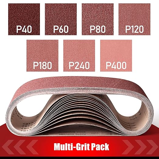 3×18 Inch Belt Sander Sanding Belt, 21 Pack Belt Sander Paper 40/60/80/120/180/240/400 Grits Assortment Aluminum Oxide Sanding Belts for Belt Sander Knife Sharpening Wood Metal Polishing