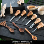 BeaverCraft Wood Carving Gouges Kit SC05 - Wood Carving Chisels Set with Palm Gouge & Flat Straight Chisel, Rounded Short Bent, V-chisels - Whittling Knives, Tools for Beginners and Profi Carvers