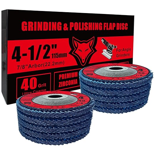 FOXBC 4-1/2 inch Flap Disc for Angle Grinder, 40 Grit, Type 29, Premium Zirconium Grinding and Polishing for Metal, 10 Pack