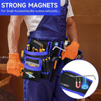 Tool Belt,Magnetic Tool Pouch,27-Pockets Heavy Duty Padded Tool Belts for Men,Detachable & Adjustable Tool Pouch Bag for Electrician,Carpenter,Construction,Work Apron,Utility Belt,Black,Blue