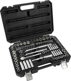 GreatNeck HC82U 82-Piece Mechanic's Tool Set – SAE & Metric, 1/4", 3/8", 1/2" Drive Socket Set, Chrome Vanadium, Posi-Grip No-Slip™, Reversible Ratchets, Storage Case Included