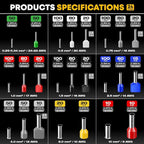 Ferrule Crimping Tool Kit, Ratchet Pliers for 24-8 AWG with 24 Types Insulated, Non-Insulated and Two Wire Ferrules, Ferrule Crimper, Wire Ferrules Kit, Crimping Pliers set with Wire Strippers
