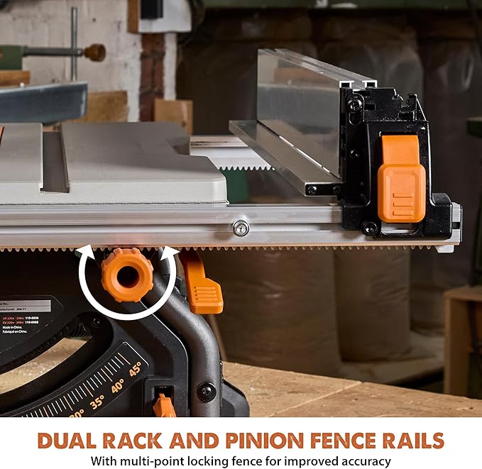 Evolution R10TS 10" Jobsite Table Saw | 15A Powerful Motor | Multi-Material Cutting | 10" TCT Blade | 26” Rip Capacity | 3-3/8” Cut Depth | 0-45º Bevel | Precision Fence | Portable & Heavy-Duty