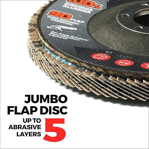 Jumbo Zirconia Flap Discs 4 1/2 for Angle Grinder, 60 Grit 4.5" x 7/8" High Density Type 29 Arbor Grinding Wheels for Wood Finishing, Rust Removal, Metal Sanding - 10 Pack