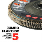 Jumbo Zirconia Flap Discs 4 1/2 for Angle Grinder, 60 Grit 4.5" x 7/8" High Density Type 29 Arbor Grinding Wheels for Wood Finishing, Rust Removal, Metal Sanding - 10 Pack