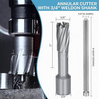 KEENTECH Carbide-Tipped Annular Cutter, 5/8" Diameter x 2" Depth, 3/4" Weldon Shank (2 Flat), High Speed Cutting TCT Mag Drill Bit with Pilot Pin for Harder Material, Stainless Steel, Cast Iron