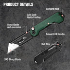 WORKPRO 3-Pack Folding Utility Knife, Compact EDC Box Cutter with G10 Handle, Axis Lock & Belt Clip, Quick Change Blade Razor Knife for Cardboard, Plastic, Cartons, Leather & Rope