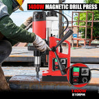 Magnetic Drill Press 1400W， 2" Boring Diameter, 810 RPM Heavy Duty Corded Mag Drill with 6pcs Cutters, Safety Kit & Case for Steel Plate, Iron Work