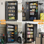 73''H Metal Garage Storage Cabinet with Pegboard, Rolling Tool Cabinets on Wheels,Steel Locker for Garage Office School Home Warehouse Utility Room, Assembly Require,Black