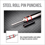 Real Avid Roll Pin Punch Set & Hammer + Non-Slip Magnetic Bench Block | 10 Nickel-Plated Steel Roll Pin Punches, 4 Interchangeable Hammer Heads - Brass, Steel, Ruber, Nylon & Non-Marring Bench Block