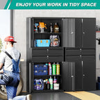 Metal Storage Cabinet with Drawer and Locks,Black Garage Storage Cabinet with Locking Doors and Adjustable Shelves,71" Tall Large Metal Cabinets with Magnetic Door for Home,Office,Garage