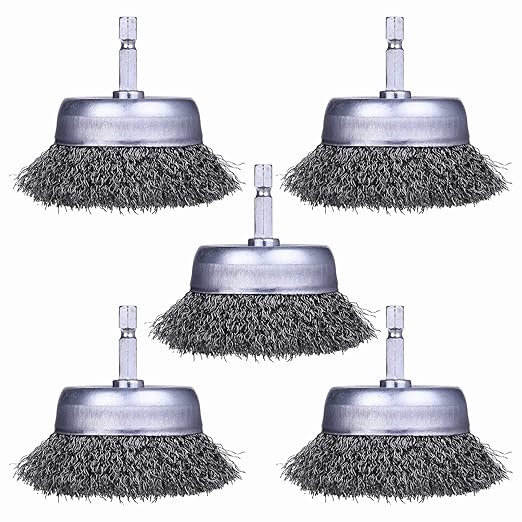 5 Pack Wire Cup Brush for Drill, Wire Brush for Drill 1/4 Inch Hex Shank, 0.012 Inch Coarse Carbon Steel- 3 Inch Wire Brush Drill Attachment
