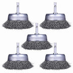 5 Pack Wire Cup Brush for Drill, Wire Brush for Drill 1/4 Inch Hex Shank, 0.012 Inch Coarse Carbon Steel- 3 Inch Wire Brush Drill Attachment