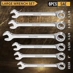 SAE Wrench Set, Large Wrench Set, 7-Piece 15/16″, 1", 1-1/16", 1-1/8", 1-3/16", 1-1/4" Long Big Open End Wrench Tools Set Roll Up Pouch Organizer with Gauge, 12 Point Combination Wrenches Sets