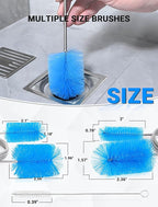Flexible Long Drain Brush Tool with Large Double Elastic Nylon Ends, Stainless Steel Tube Cleaner Brush for Kitchen, Sink, Drain Pipe, and Long Pipe Cleaning, 2 Straw Cleaning Brushes