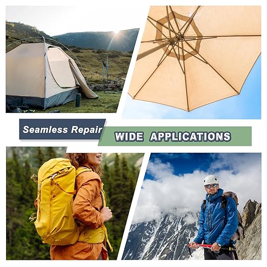 7.9x3.9 inch 12 PCS Nylon Repair Patch Nylon Repair Tape Self Adhesive Fabric Tapes Outdoor Camping Gear Fabric kit for Tent, Umbrella, Down Jackets, Sleeping Bag, Knapsack（Beige White）