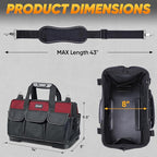 TICONN Heavy Duty Tool Bag with Multi-Pockets, Portable Tool Box Organizer Storage Bag, with Adjustable Shoulder Strap and Ergonomic Handle (Red, 14" Molded Base)