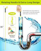 35inch Drain Clog Remover, Drain Cleaner Hair Clog Remover with Rotating Handle and 7 Refills, Drain Hair Remover Plumbing Snake, Easy and Quick Unclog Bathtub Drain, Sink, Shower (7 Pack)