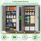 71" Metal Storage Cabinet with Wheels and Pegboard, Lockable Rolling Steel Storage Cabinet with 5 Adjustable Shelves and Door for Garage, Office, Kitchen, Assembly Required,Black and Grey