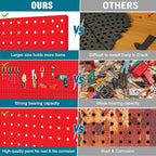 6 Pack Steel Peg Board,Universal 1/8 and 1/4 Pegboard Accessories,Ideal for Garage Tool Storage, Office Organization, Craft Room, Kitchen etc. (Red, 6-12X12)
