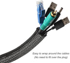 CrocSee 25ft - 1/2 inch Braided Cable Management Sleeve Cord Protector - Self-Wrapping Split Wire Loom for TV/Computer/Home Theater/Engine Bay - Black