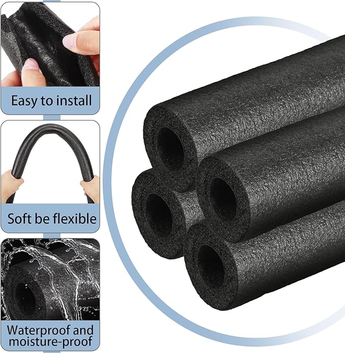 Amylove 24 Pcs 3.3 Feet Foam Pipe Insulation Foam Tube Insulating Water Pipe Pool Swim Noodles Heat Preservation Pipe Covers for Tubing Outdoor Freeze Protection (Black,3/4 Inch)