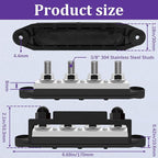 400A 12V Bus Bar Marine Power Distribution Block with Cover with 4 x 3/8”Post 3 x #8 Screws Terminals,Battery Bus Bar (Pair, Red & Black),Automotive Busbars 12 Volt for Car Boat Solar Wiring