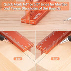 Neitra Small Square Ruler with Fixed Angle Pin, Accurate Compact Aluminum Alloy Mini Squares with Laser Etched Markings, Includes a Mechanical Pencil for Carpenter Woodworking Furniture Projects