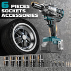 Cordless Impact Wrench 1/2 inch for Makita Battery 900FT-LBS with 6 Sockets and Durable Toolbox Brushless Impact Gun Includes LED Work Light - High Torque Impact Driver, No Battery