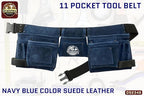 Graintex DS2346 11 Pocket Navy Blue Color Suede Leather Tool Belt/Tool Bag/Work Apron, 2 Hammer Loop, Adjustable Belt | Construction, Carpenter, Roofing Tools, Drywall Tools, Gardening