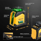 PREXISO 360° Laser Level Self Leveling, 100Ft Dual Power Cross Line Laser - Wide Angle Vertical Line for Construction, Floor Tile, Renovation with Magnetic Base, Wall Panel Stand, Carry Bag
