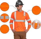 AYKRM Safety T Shirt Reflective High Visibility hi vis Long Sleeve T Shirt (XS-6XL)