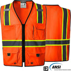 SKSAFETY 10 Pockets Professional Safety Vest, Class 2 Hi Vis Vest with Zipper, Reflective Strips, ANSI/ISEA Standard - Orange, 2XL