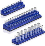 Olsa Tools Magnetic Socket Organizer | 3 Piece Socket Holder Kit | 1/2-Inch, 3/8-Inch, 1/4-Inch Drive | Metric Blue | Holds 75 Sockets | Professional-Grade
