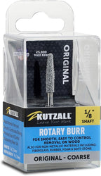 Kutzall Original Taper Rotary Burr, 1⁄8" Shaft, Coarse - Wood Carving Bit for Dremel, Foredom, DeWalt, Milwaukee. Abrasive Tungsten Carbide, 1⁄8" (3.1mm) Head Dia. X 7⁄8" (22.2mm) Length, T-18-E
