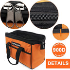 Tool Bag 13 Inch Waterproof Orange Tool Organizer with Wide Mouth for Power Tools and Hand Tools Oxford Cloth Fabric(3 pockets)