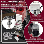 Benchtop Mini Milling Drilling Machine 1500W Brushless Mill Drill with X-Axis Power Feed,3-Axis Grating Ruler,±90° Spindle,50-2250 RPM for Metal/Wood/Plastic Working R8 Spindle 110V