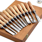SELFIE CAT 12 Piece Wood Chisel Set for Woodworking Tools Wood Carving Tools with Wooden Case Wood Carving Kit for Beginners and Professionals