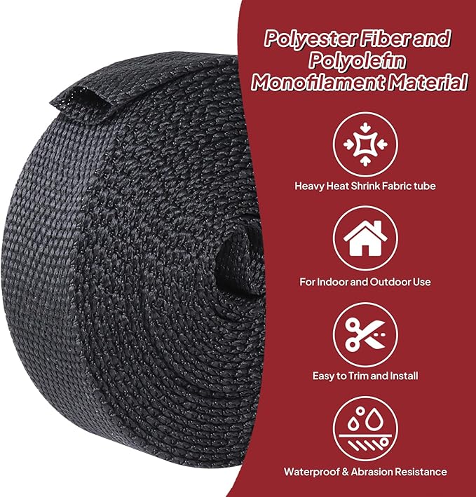 Heat Shrink Braided Sleeving Fabric Tubing 2 in 1 Wiring Harness Tubing Abrasion Resistant Cable Sleeve for Protection Wire/Sheath/Irregular Shape Hose (1"-13ft)