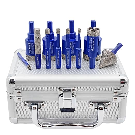 SHDIATOOL Diamond Drill Core Bits,Tile Drilling Core Hole Saw Kit for Porcelain Marble Ceramic Granite with 1/4 Carbide Positioning Drill Bit 12pcs (5/6/6/8/20/25/28/32/35MM/6MM/30MM/10MM)