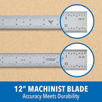 PEC Tools 4-Piece Hardened Combination Square Set - 4R 12”Machinist Blade, Cast Iron Head, Center Head, Combination Square with Level and Scribe Tool, Reversible Locking Bolt, Made in USA