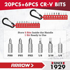 ARROW Ratchet Screwdriver Set, 27-IN-1 Multi Bit Ratcheting Screwdriver with Durable Zipper Storage Pouch, Portable Screw Driver Set Kit with Phillips, Slotted, Torx, Square Bits