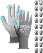PACIFIC PPE Work Gloves PU Coated-18 Pairs, Touchscreen Working Gloves for Men and Women, Mechanic Gloves, Lightweight, Grey, 2X-Large