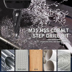 M35 Four Spiral Flute Cobalt Step Drill Bit, 3/16"-7/8" Wear-Resistant TiAlN Coated Four-Flute Step Bit, 1/4" Hex Shank Unibit Step Bit for Metal, Stainless Steel, Aluminum, Wood, Plastic