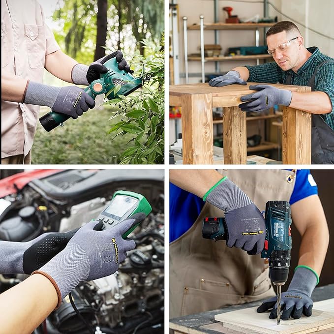 Tarantula Safety Work Gloves MicroFoam Nitrile Coated 12 Pairs,Endurance Seamless Knit Nylon,Dots on Palm,Dot Grip Gloves,Small