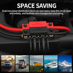 250A Dual Row Bus Bar 12V Power Distribution Block 8 x 3/8" Terminal Stud, 6 x #8 Screw Terminals Positive & Ground Battery Bus Bar